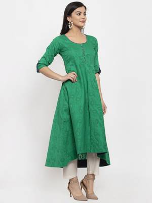 Green plain jacquard kurtas-and-kurtis 2