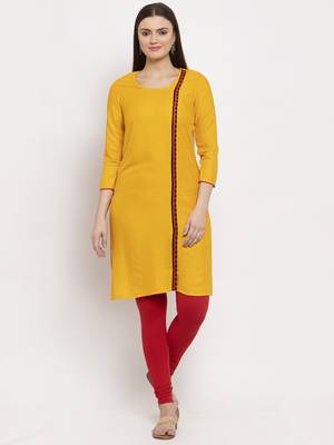 Mustard embroidered rayon kurtas-and-kurtis 1