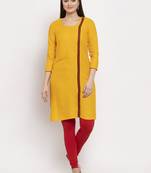 Mustard embroidered rayon kurtas-and-kurtis