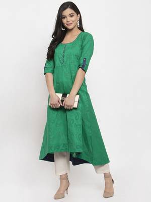 Green plain jacquard kurtas-and-kurtis 3