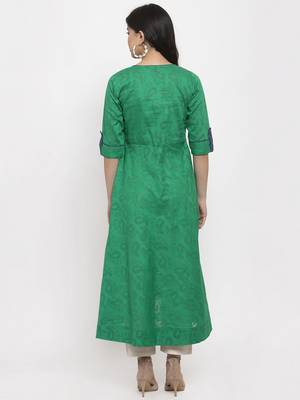 Green plain jacquard kurtas-and-kurtis 4