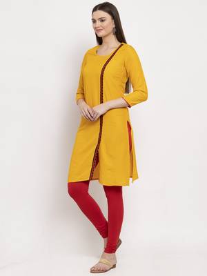 Mustard embroidered rayon kurtas-and-kurtis 2