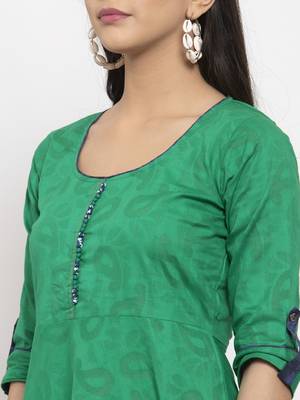 Green plain jacquard kurtas-and-kurtis 5