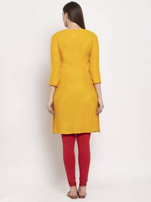 Mustard embroidered rayon kurtas-and-kurtis 3