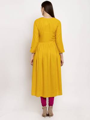 Yellow embroidered rayon kurtas-and-kurtis 3