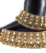 traditional kundan dull gold plated anklet