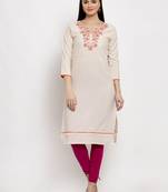 Off-white embroidered cotton kurtas-and-kurtis