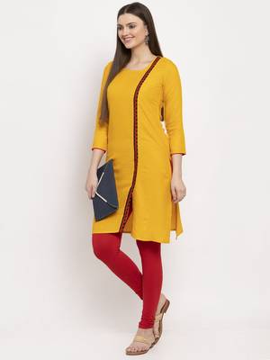 Mustard embroidered rayon kurtas-and-kurtis 5