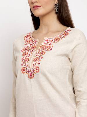 Off-white embroidered cotton kurtas-and-kurtis 4