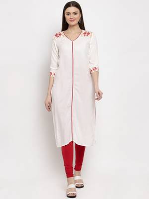 Cream embroidered rayon kurtas-and-kurtis 1