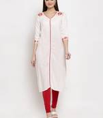Cream embroidered rayon kurtas-and-kurtis