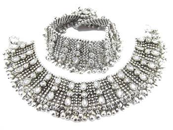 traditional kundan silver plated anklet 1