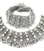 traditional kundan silver plated anklet