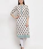 Cream printed cotton kurtas-and-kurtis