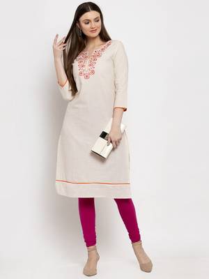 Off-white embroidered cotton kurtas-and-kurtis 5