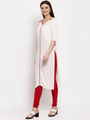 Cream embroidered rayon kurtas-and-kurtis 2