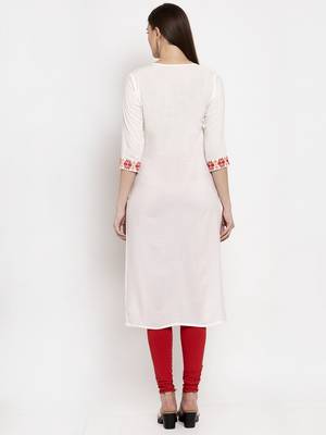 Cream embroidered rayon kurtas-and-kurtis 3