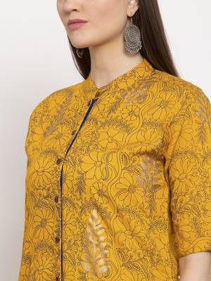 Yellow printed rayon kurtas-and-kurtis 4