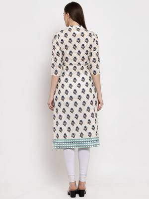 Cream printed cotton kurtas-and-kurtis 3