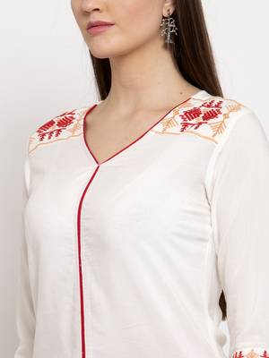 Cream embroidered rayon kurtas-and-kurtis 4