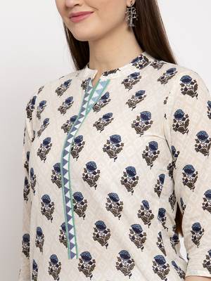Cream printed cotton kurtas-and-kurtis 4