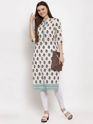 Cream printed cotton kurtas-and-kurtis 5