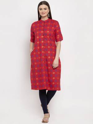 Red printed rayon kurtas-and-kurtis 1