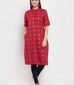 Red printed rayon kurtas-and-kurtis