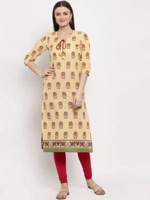 Yellow printed cotton kurtas-and-kurtis 1