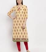 Yellow printed cotton kurtas-and-kurtis