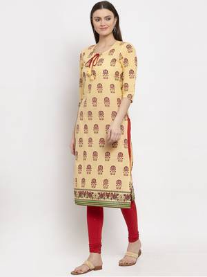 Yellow printed cotton kurtas-and-kurtis 2