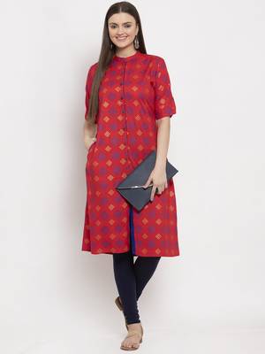 Red printed rayon kurtas-and-kurtis 5