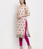 Cream printed cotton kurtas-and-kurtis