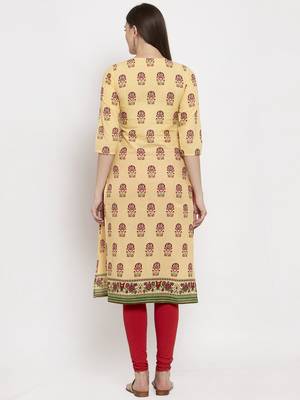 Yellow printed cotton kurtas-and-kurtis 3