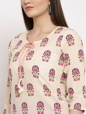 Cream printed cotton kurtas-and-kurtis 3