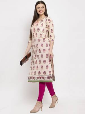 Cream printed cotton kurtas-and-kurtis 4