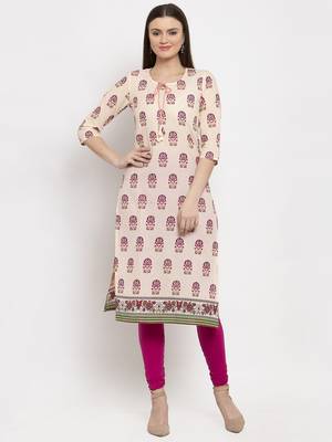 Cream printed cotton kurtas-and-kurtis 5
