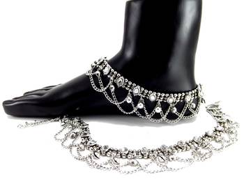 silver plated kundan bridal anklet 1