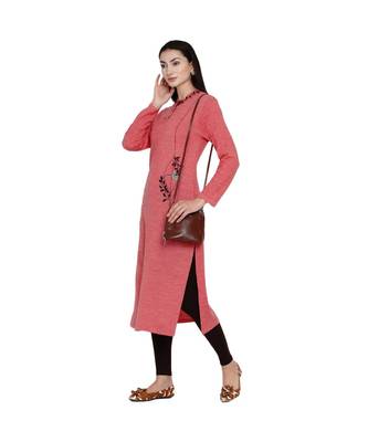 women winter acrylic peach self design embroidered kurta 1