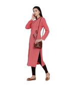 women winter acrylic peach self design embroidered kurta