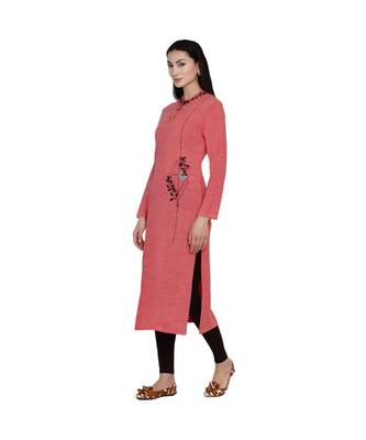 women winter acrylic peach self design embroidered kurta 3
