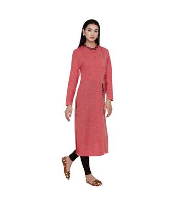 women winter acrylic peach self design embroidered kurta 4