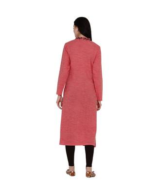 women winter acrylic peach self design embroidered kurta 5