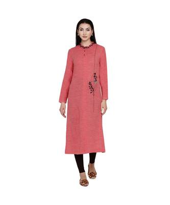 women winter acrylic peach self design embroidered kurta 6