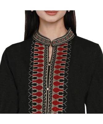 women winter acrylic black self design kurta 5