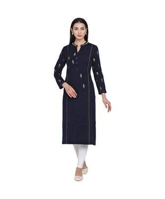 women winter acrylic navy embroidered kurta 1