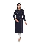 women winter acrylic navy embroidered kurta