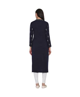 women winter acrylic navy embroidered kurta 4