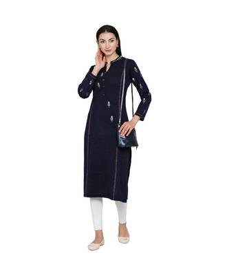 women winter acrylic navy embroidered kurta 5