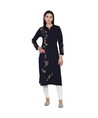 women winter acrylic navy embroidered kurta with bead work 1